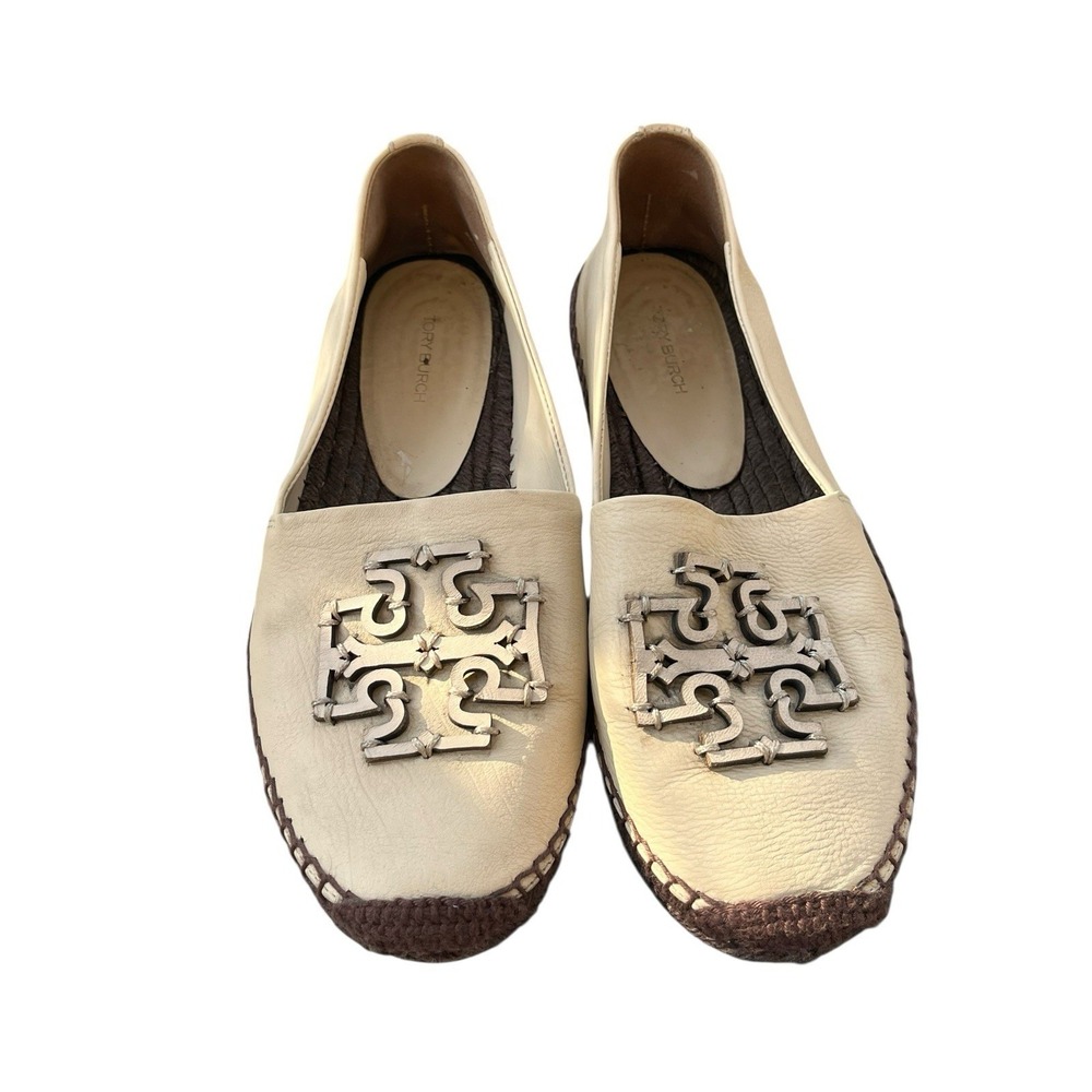 Tory Burch Ines Logo Leather Espadrille Flats Women's Size 7